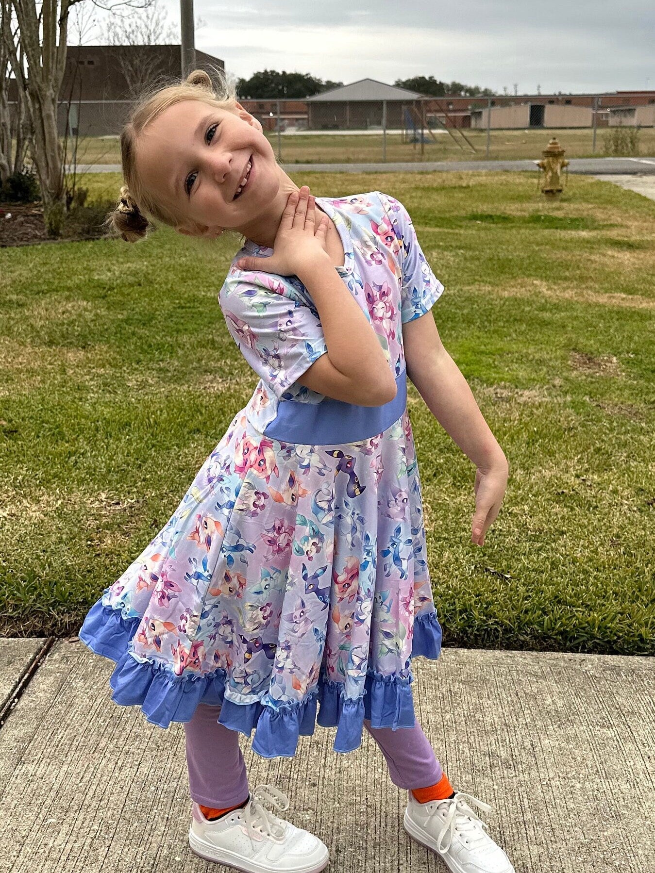 Blue Pocket Characters Twirl Dress