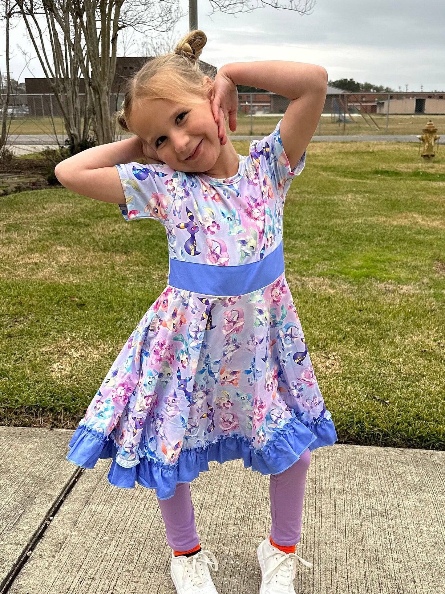 Blue Pocket Characters Twirl Dress