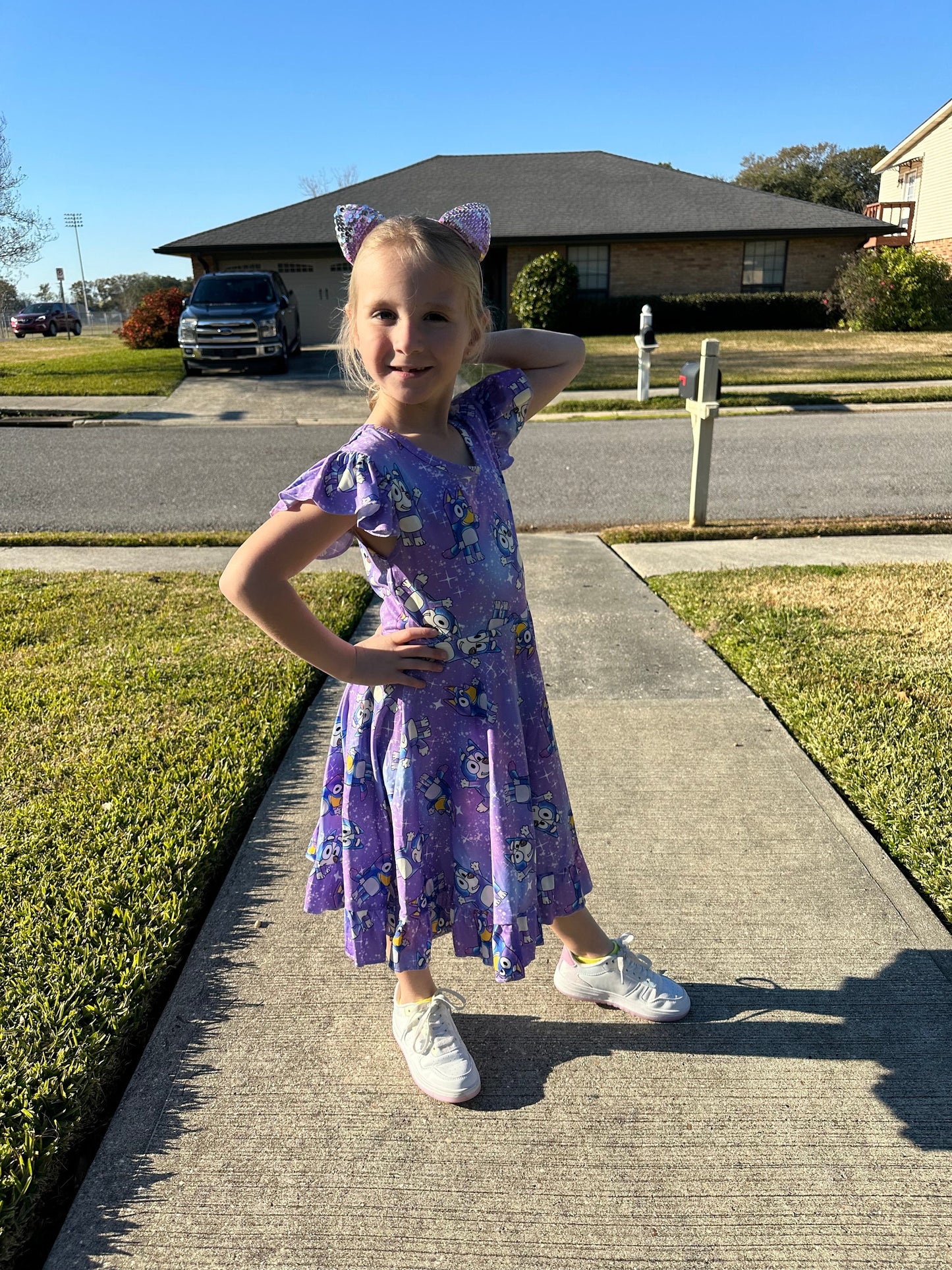 Starry Night Blue Dog Cross Back Twirl Dress