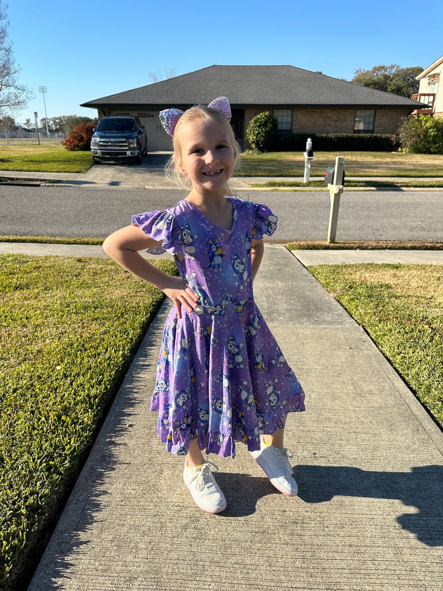 Starry Night Blue Dog Cross Back Twirl Dress