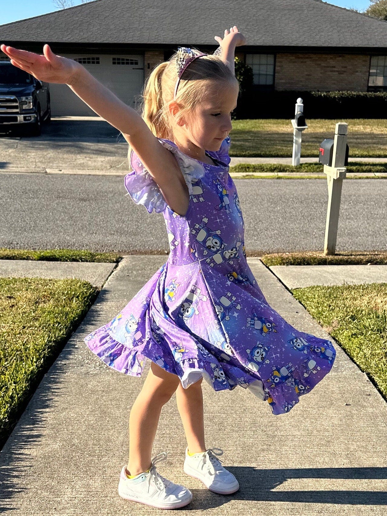 Starry Night Blue Dog Cross Back Twirl Dress