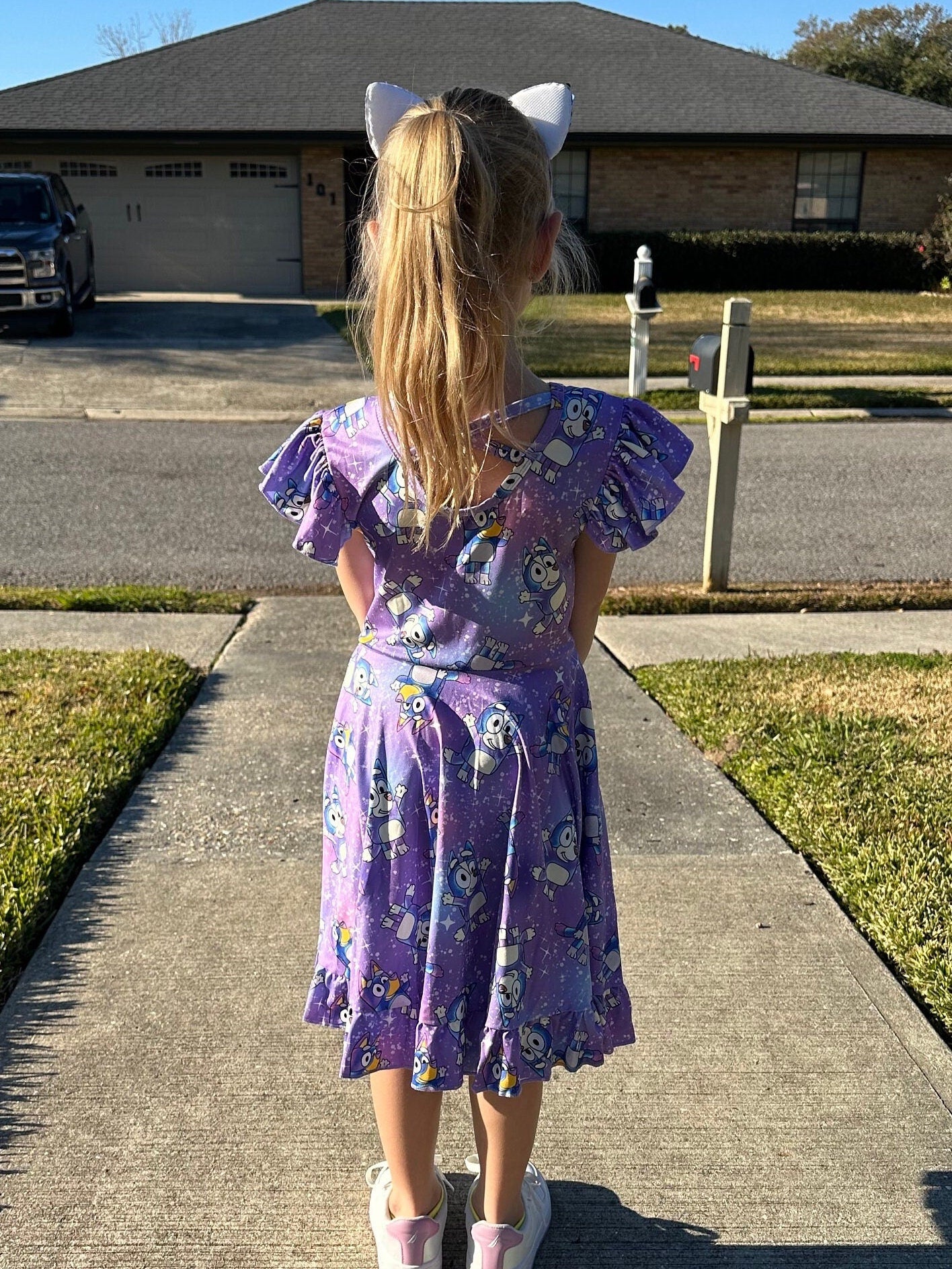 Starry Night Blue Dog Cross Back Twirl Dress