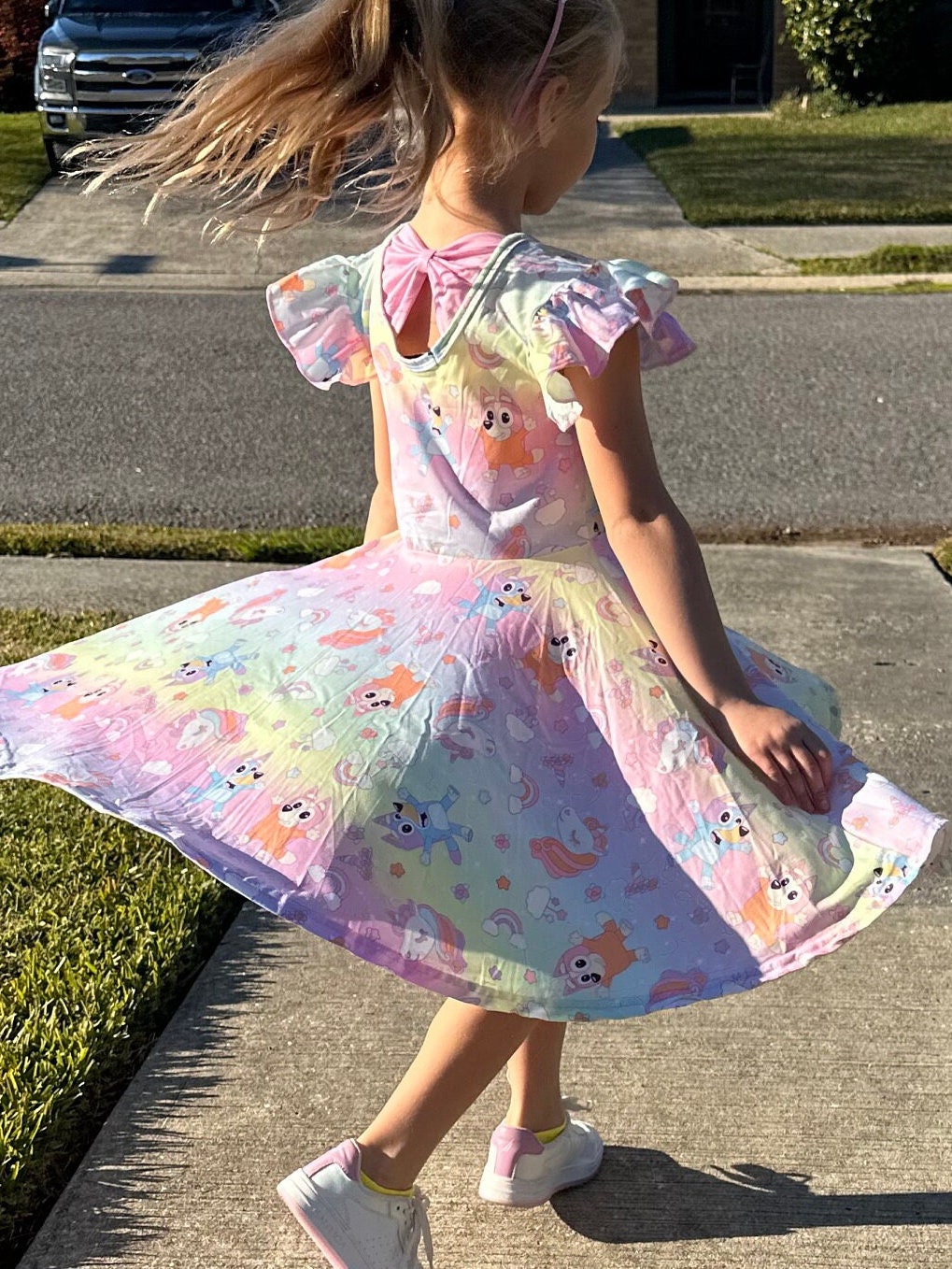 Blue Dog Rainbow Unicorn Twirl Dress