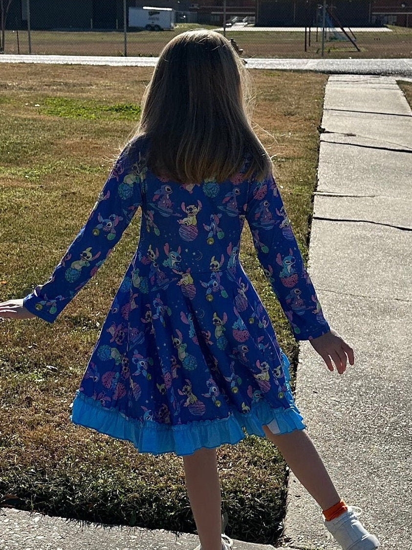 Blue Alien Outer Space Twirl Dress