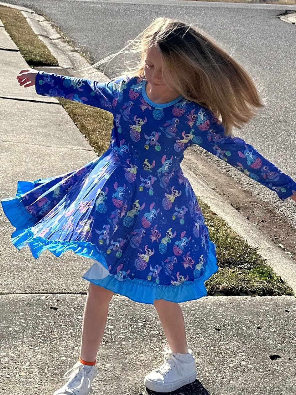 Blue Alien Outer Space Twirl Dress