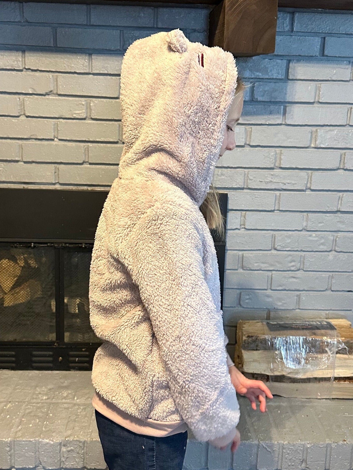 Tan Kitty Zip Up Fleece Hoodie