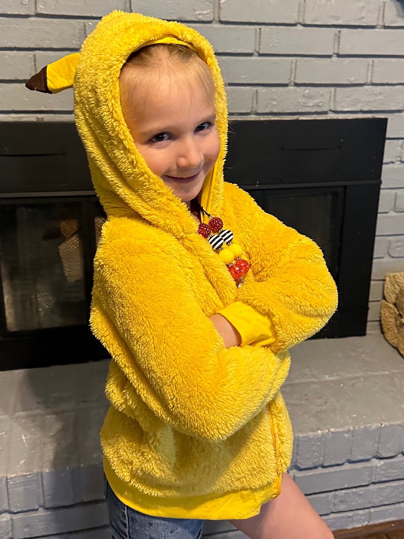 Yellow Pocket Character Fleece Zip Up Hoodie