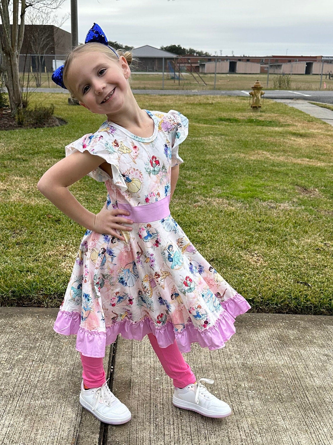 Floral Princess Bow Back Twirl Dress