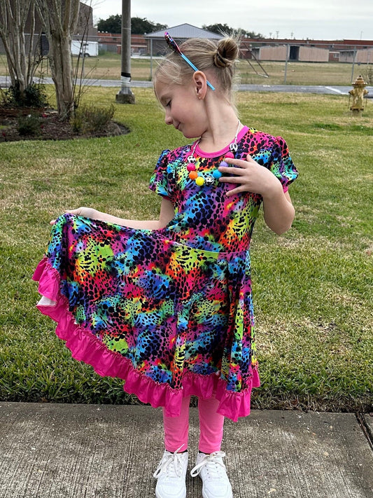 Rainbow Leopard Twirl Dress