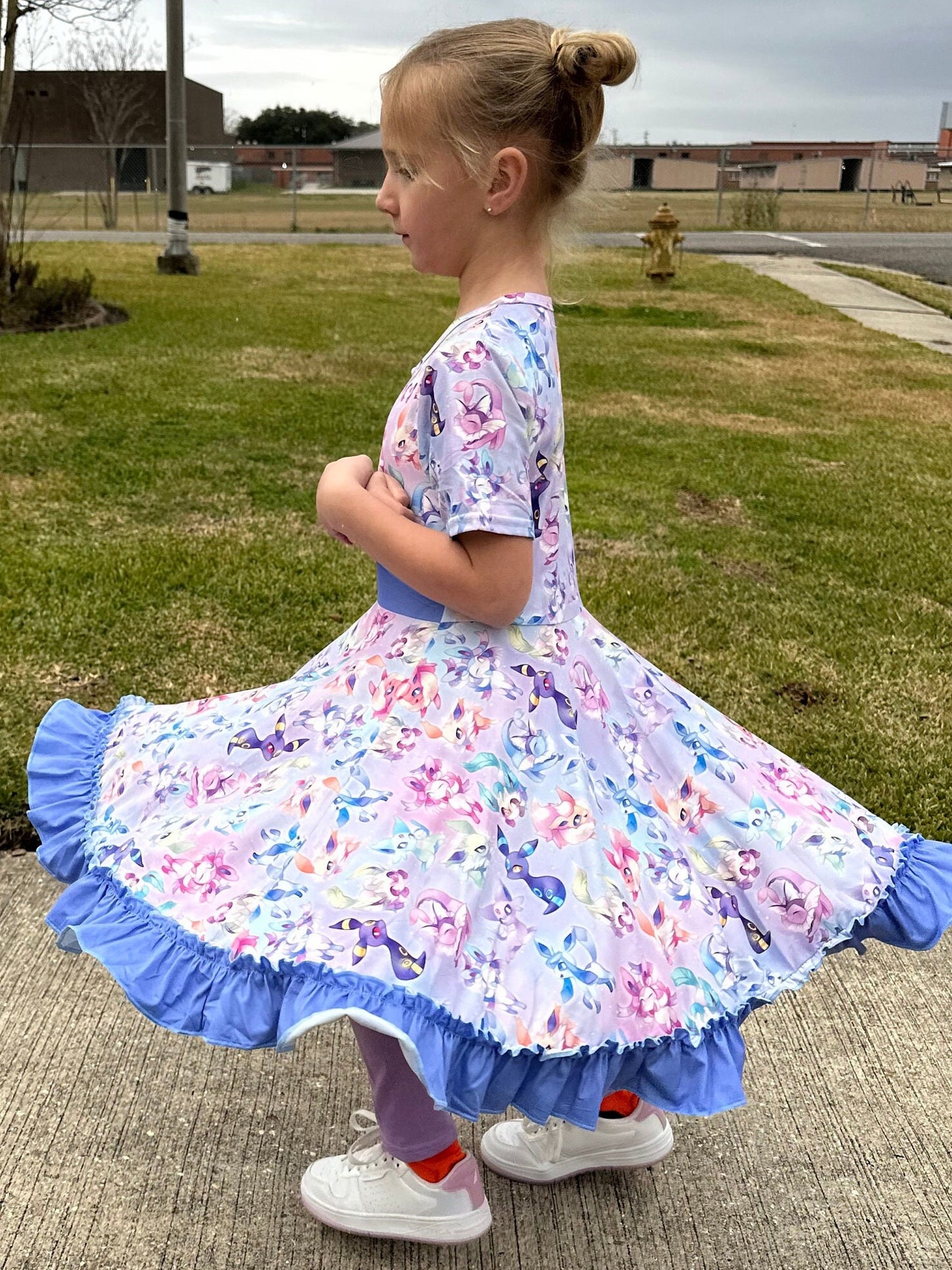 Blue Pocket Characters Twirl Dress