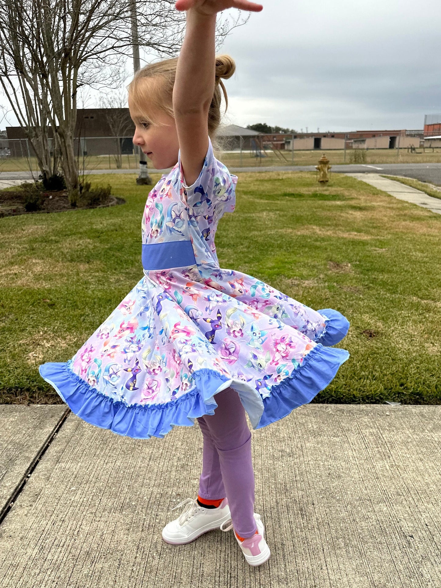 Blue Pocket Characters Twirl Dress