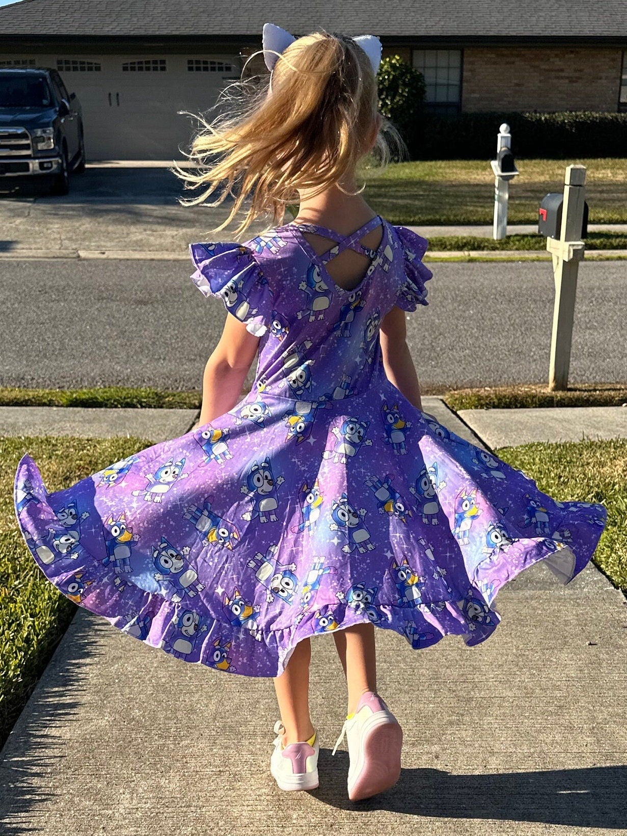 Starry Night Blue Dog Cross Back Twirl Dress