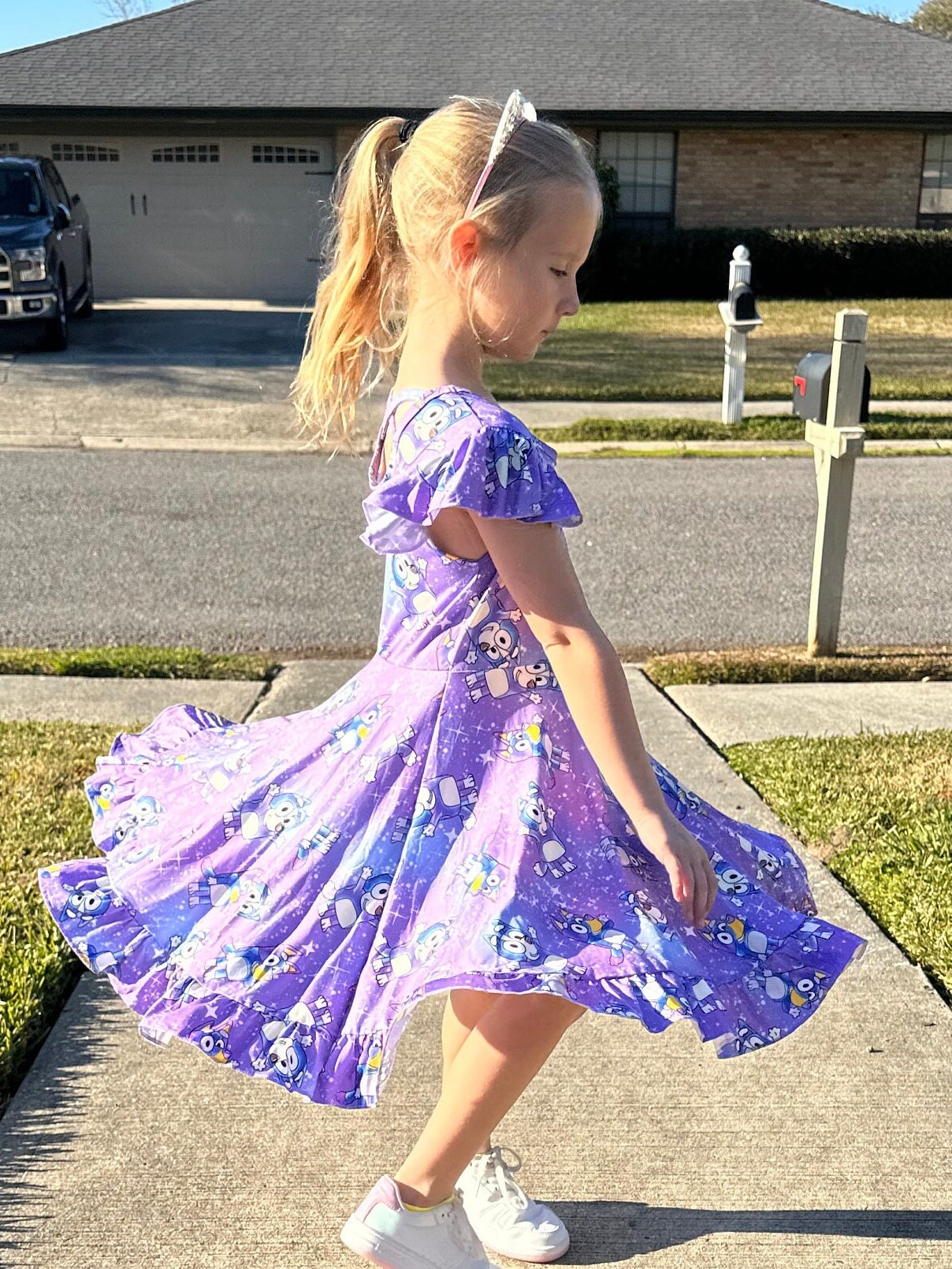 Starry Night Blue Dog Cross Back Twirl Dress