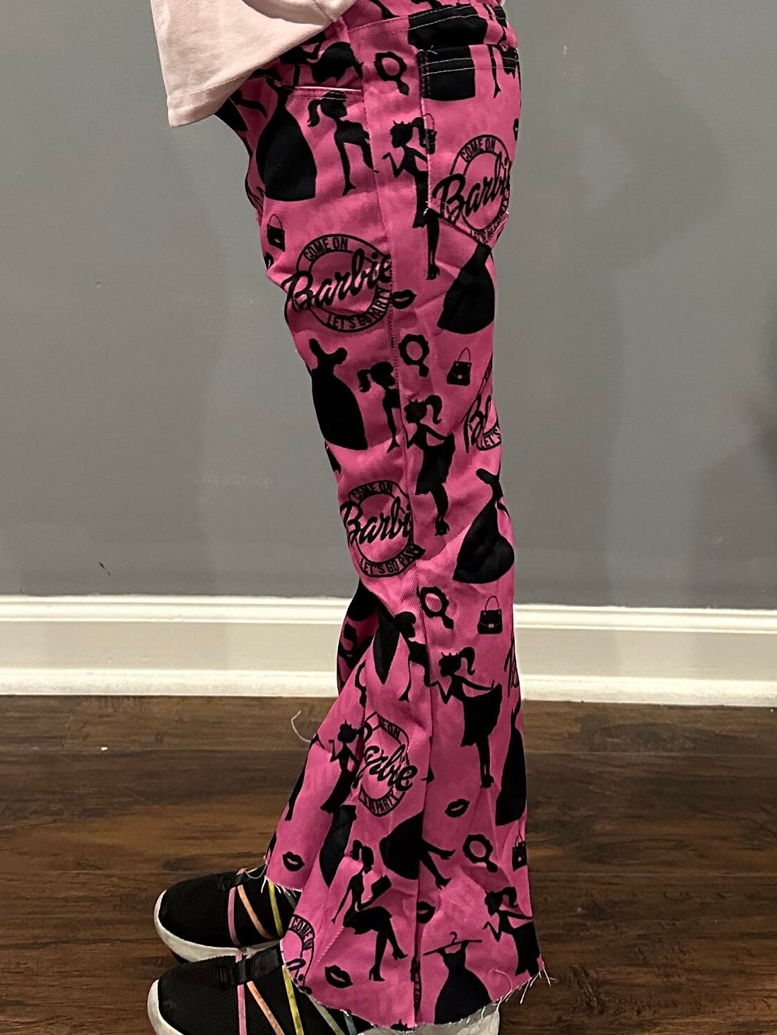 Black and Pink Doll Faux Denim Jeans