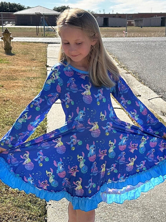Blue Alien Outer Space Twirl Dress