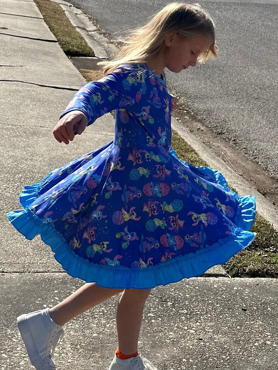 Blue Alien Outer Space Twirl Dress