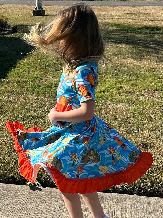 Water and Fire Elements Twirl Dress