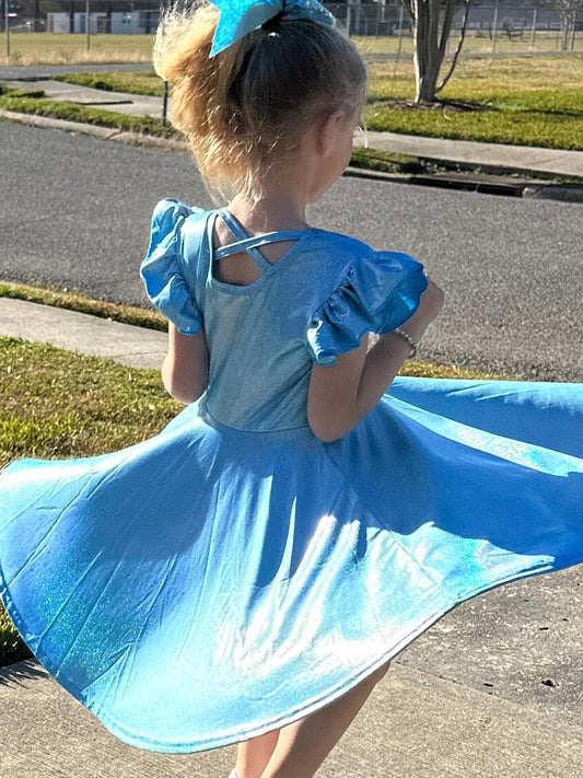 Blue Shimmer Cross Back Twirl Dress