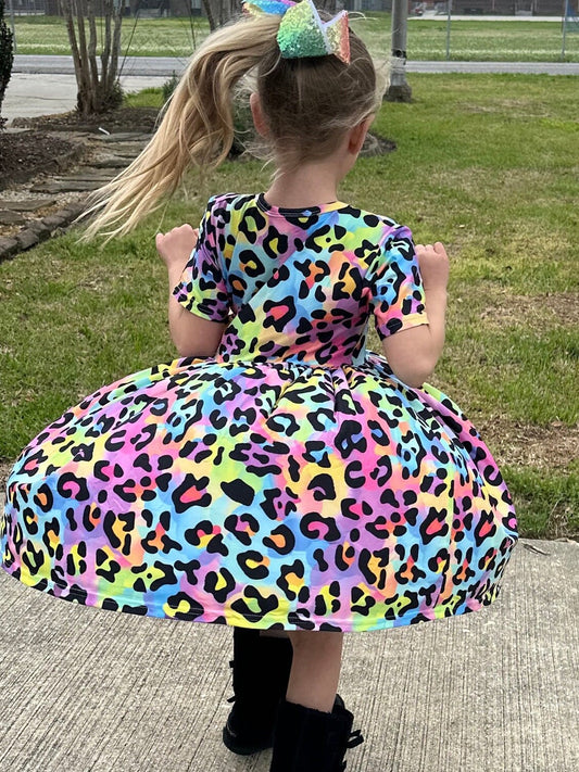 Rainbow Leopard t shirt dress
