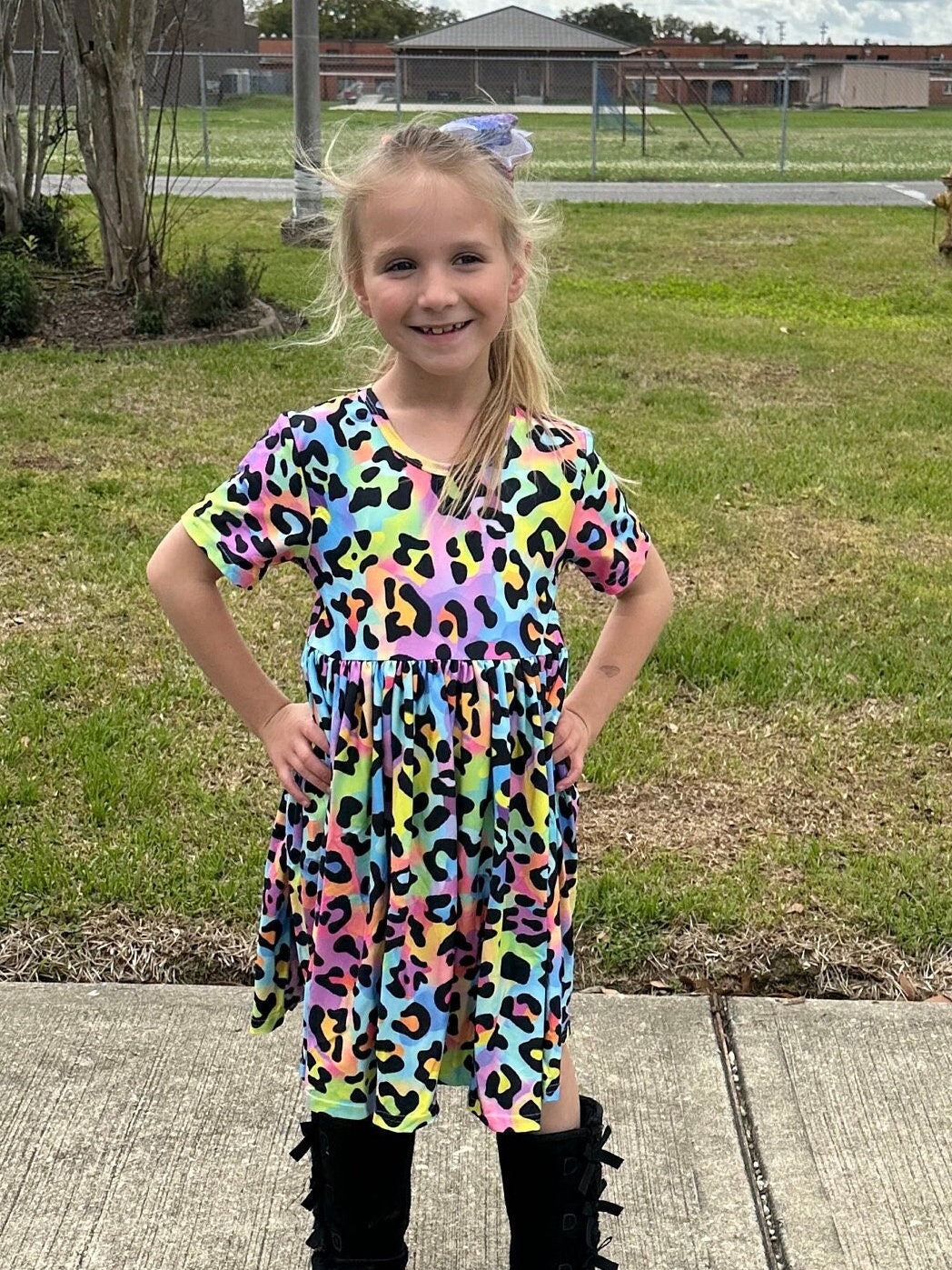 Rainbow Leopard t shirt dress