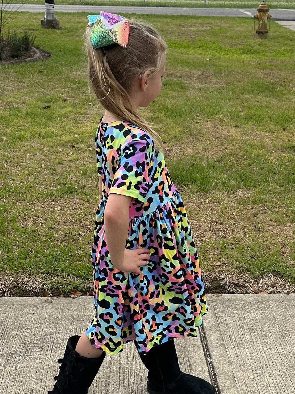 Rainbow Leopard t shirt dress