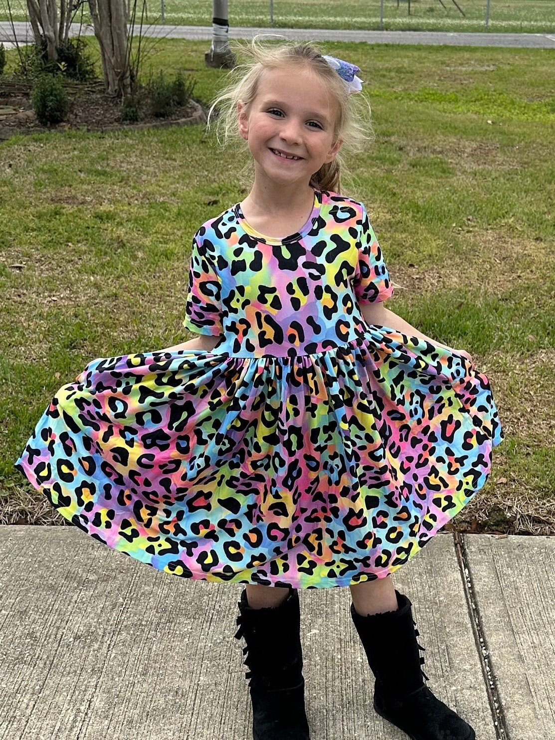 Rainbow Leopard t shirt dress