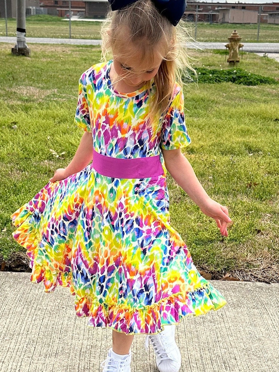Colorful Cheetah Twirl Dress