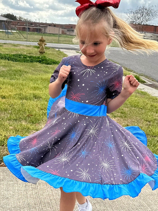Red White and Blue Fireworks Twirl Dress