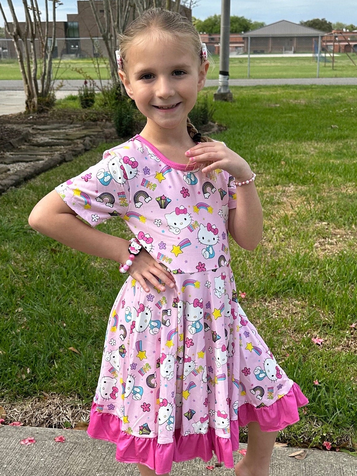 Kawaii Kitty and rainbows twirl dress