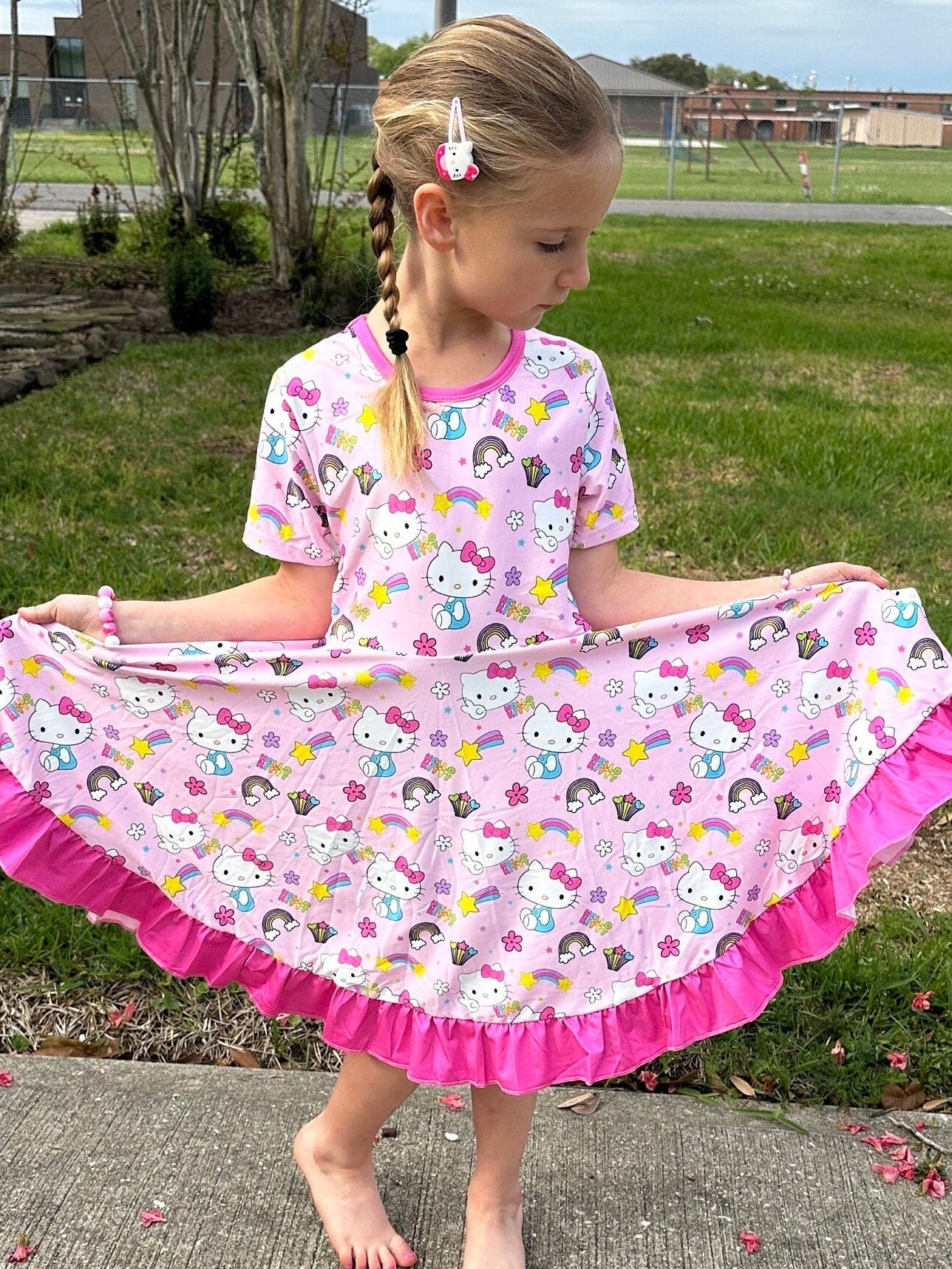 Kawaii Kitty and rainbows twirl dress