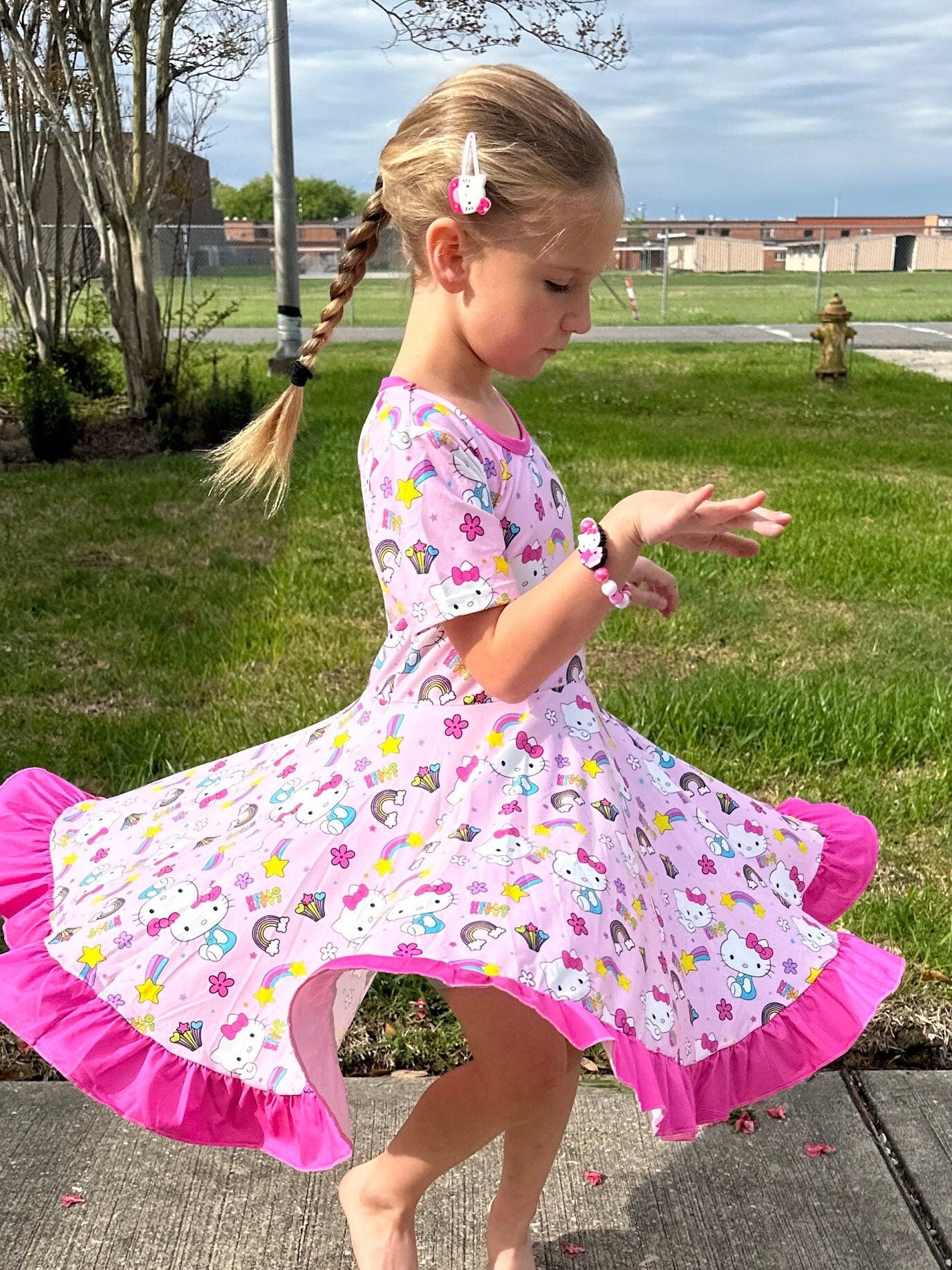 Kawaii Kitty and rainbows twirl dress