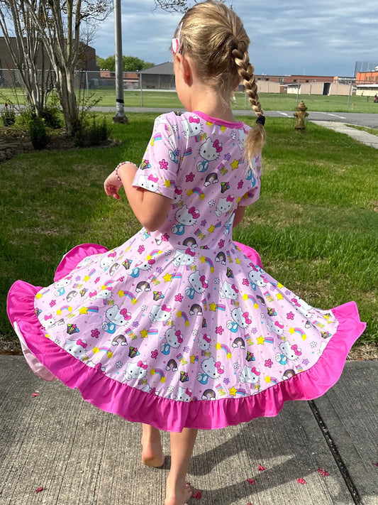 Kawaii Kitty and rainbows twirl dress