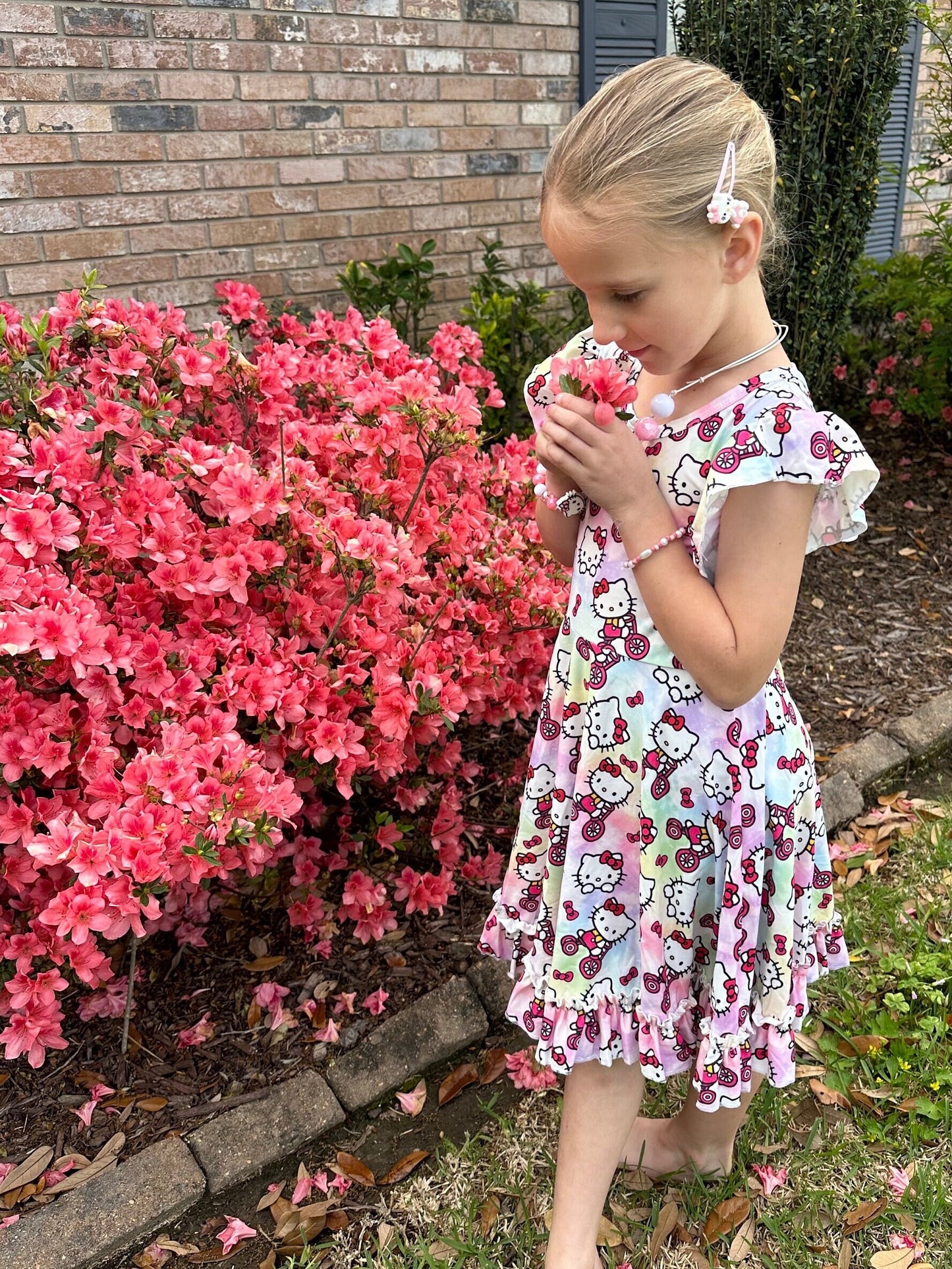 Pastel kawaii kitty and bikes twirl dress