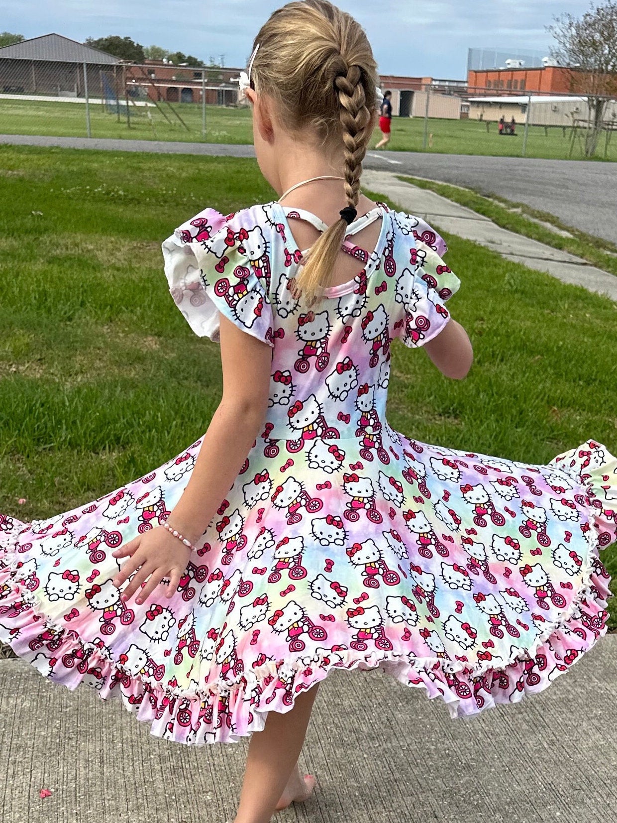 Pastel kawaii kitty and bikes twirl dress