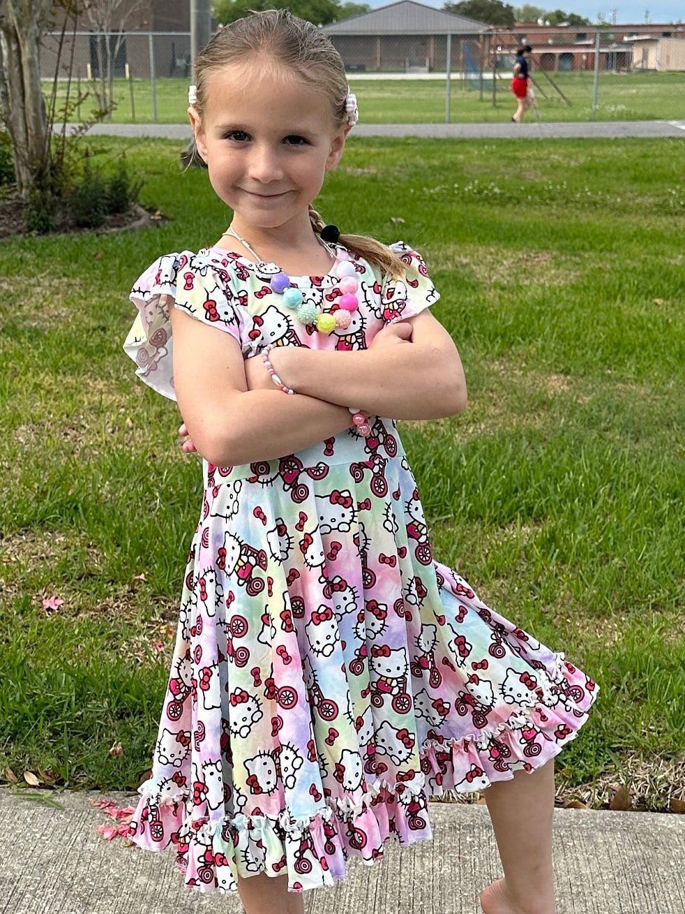 Pastel kawaii kitty and bikes twirl dress