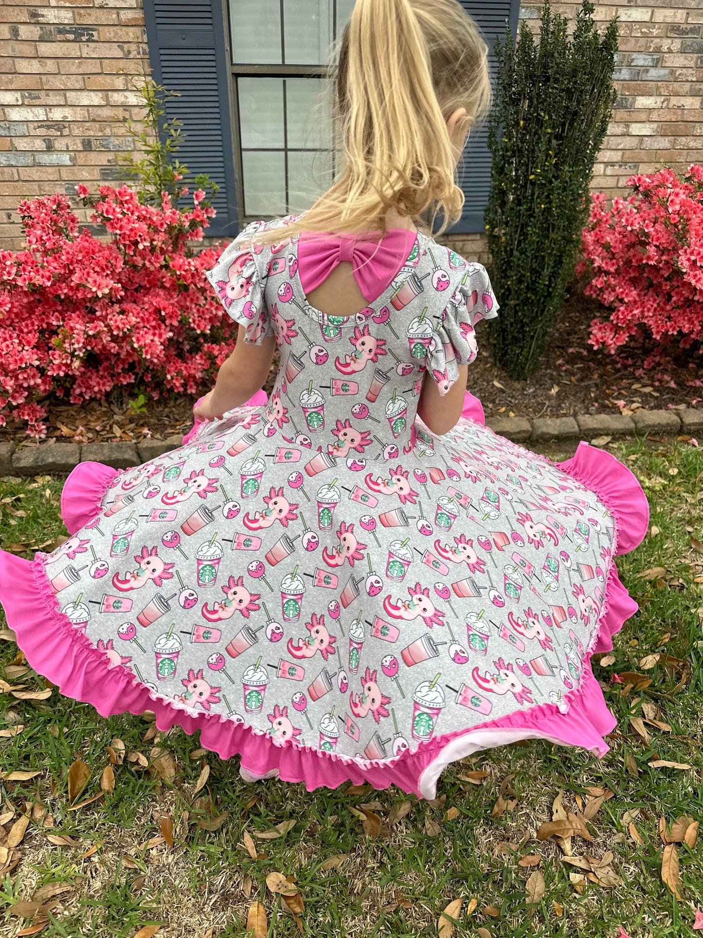 Grey axolotl and cups twirl dress