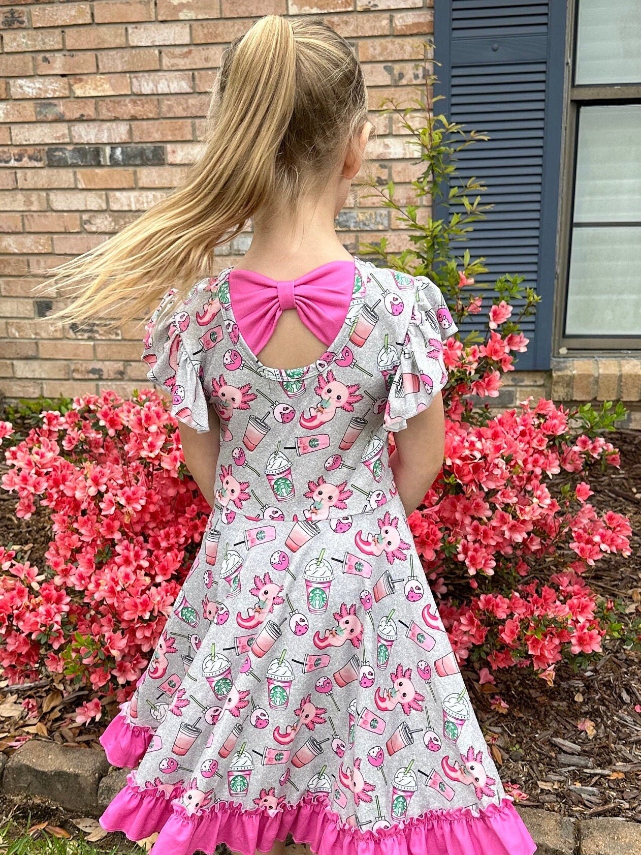 Grey axolotl and cups twirl dress
