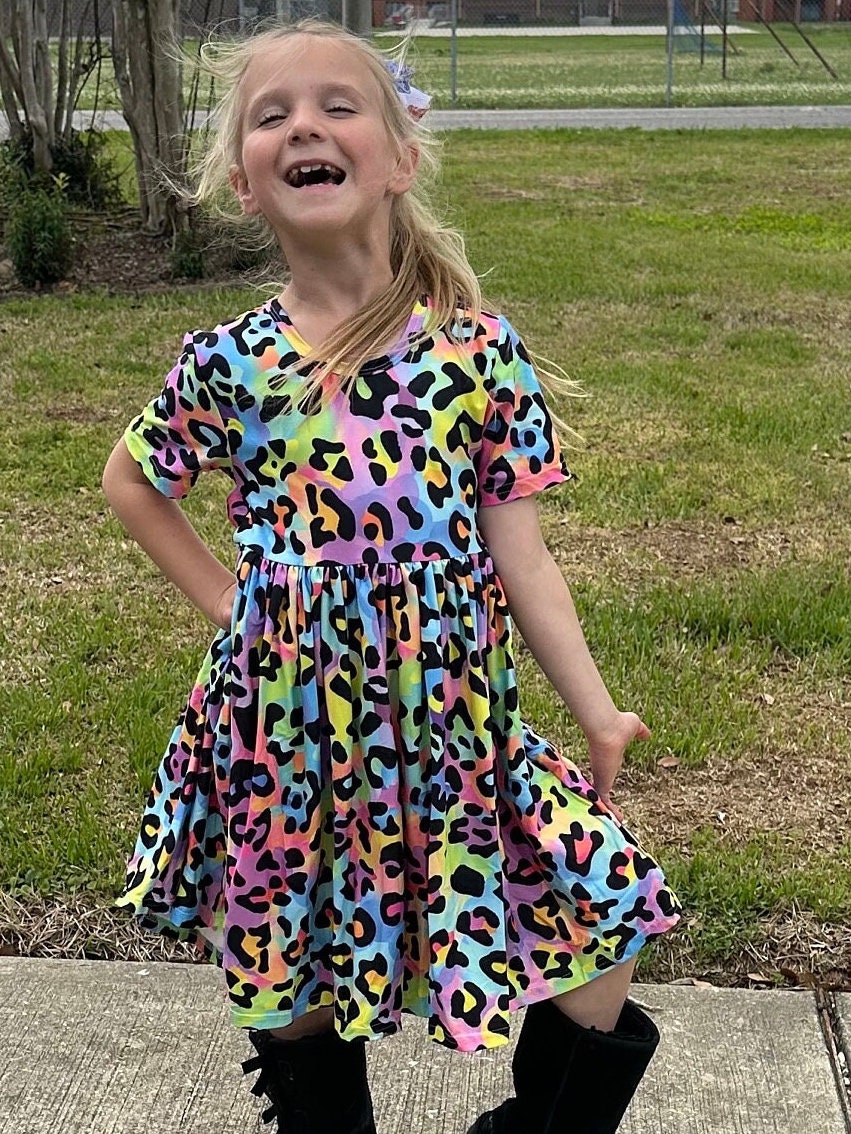 Rainbow Leopard t shirt dress