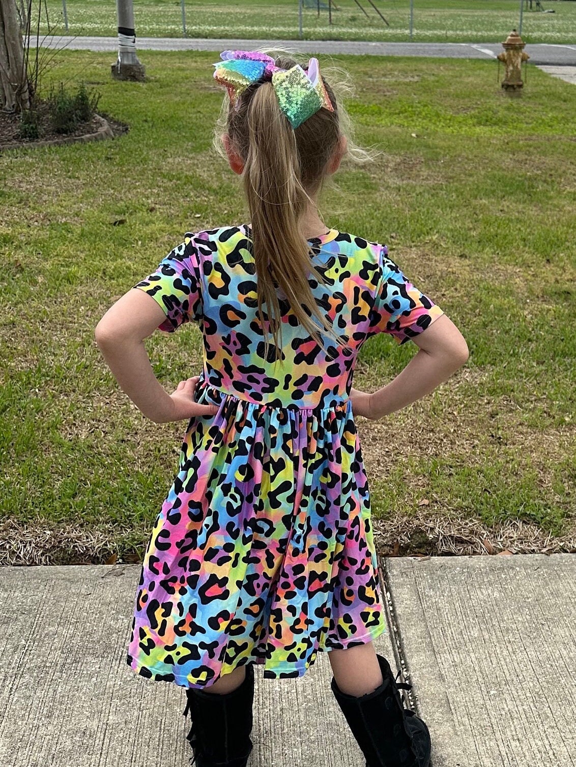 Rainbow Leopard t shirt dress