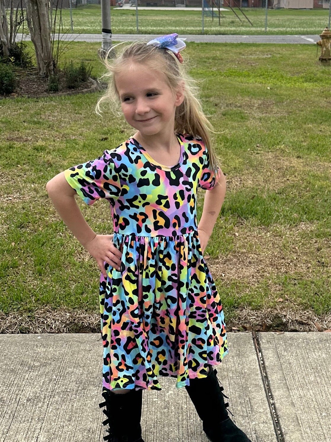 Rainbow Leopard t shirt dress