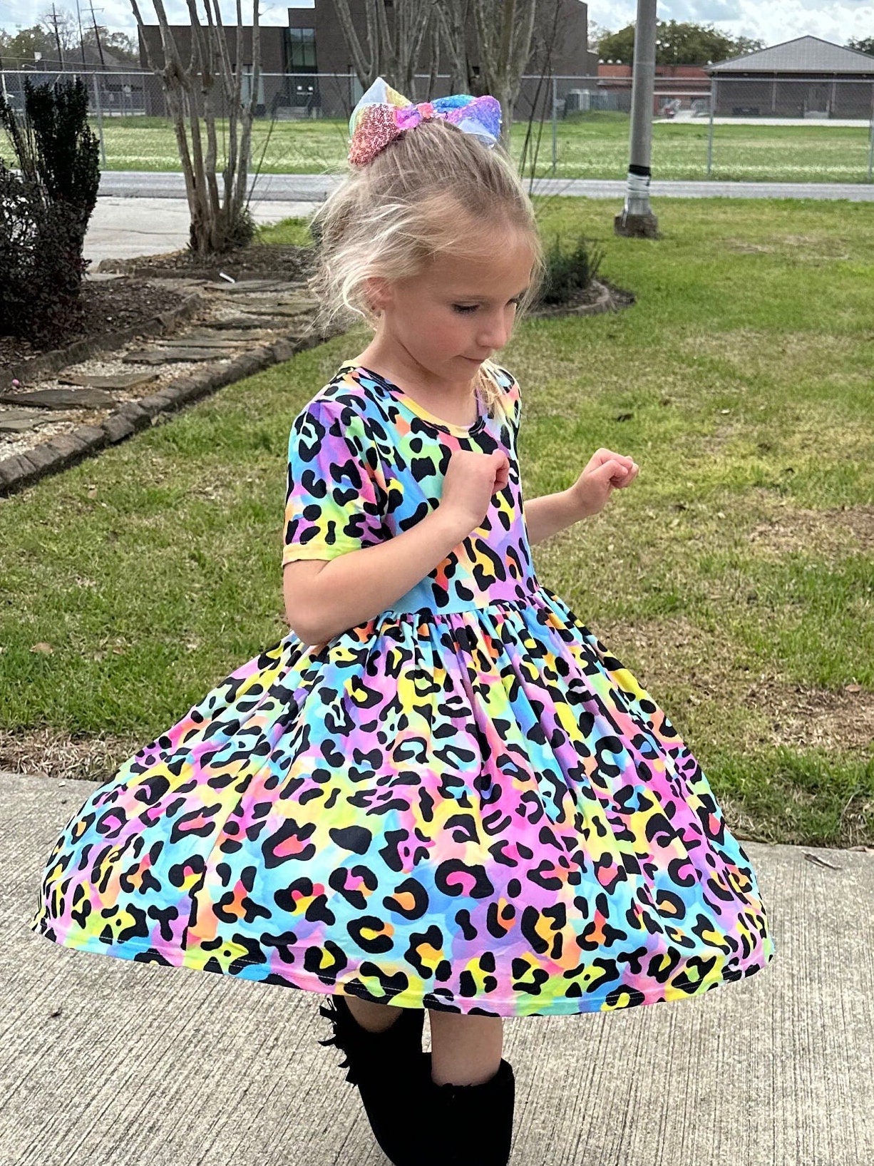 Rainbow Leopard t shirt dress