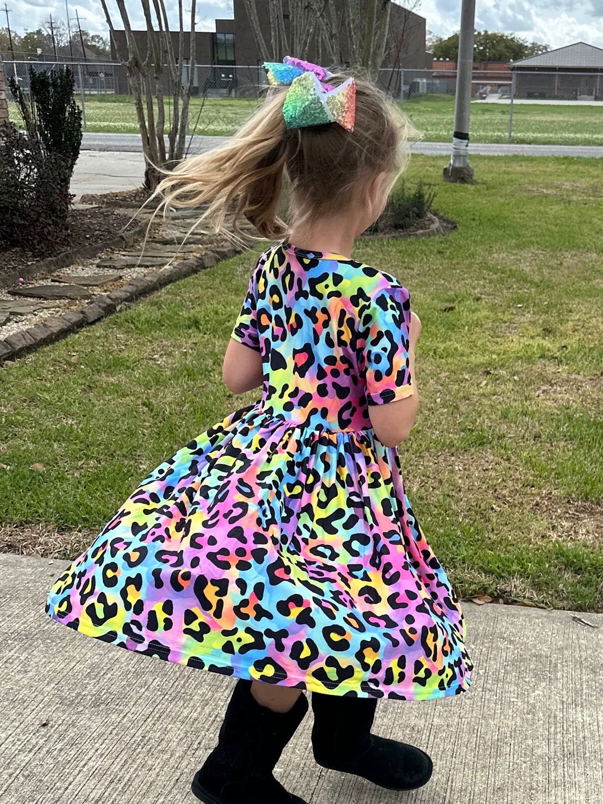 Rainbow Leopard t shirt dress