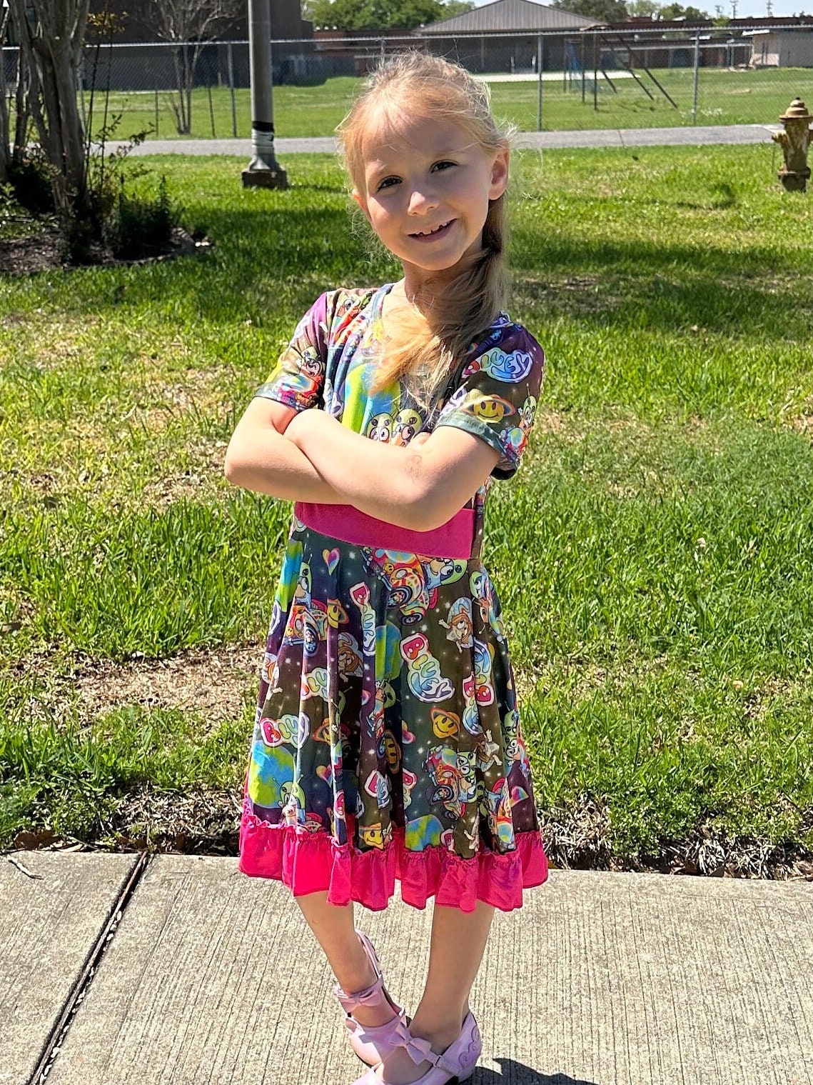 rainbow Blue Dog and friend twirl dress