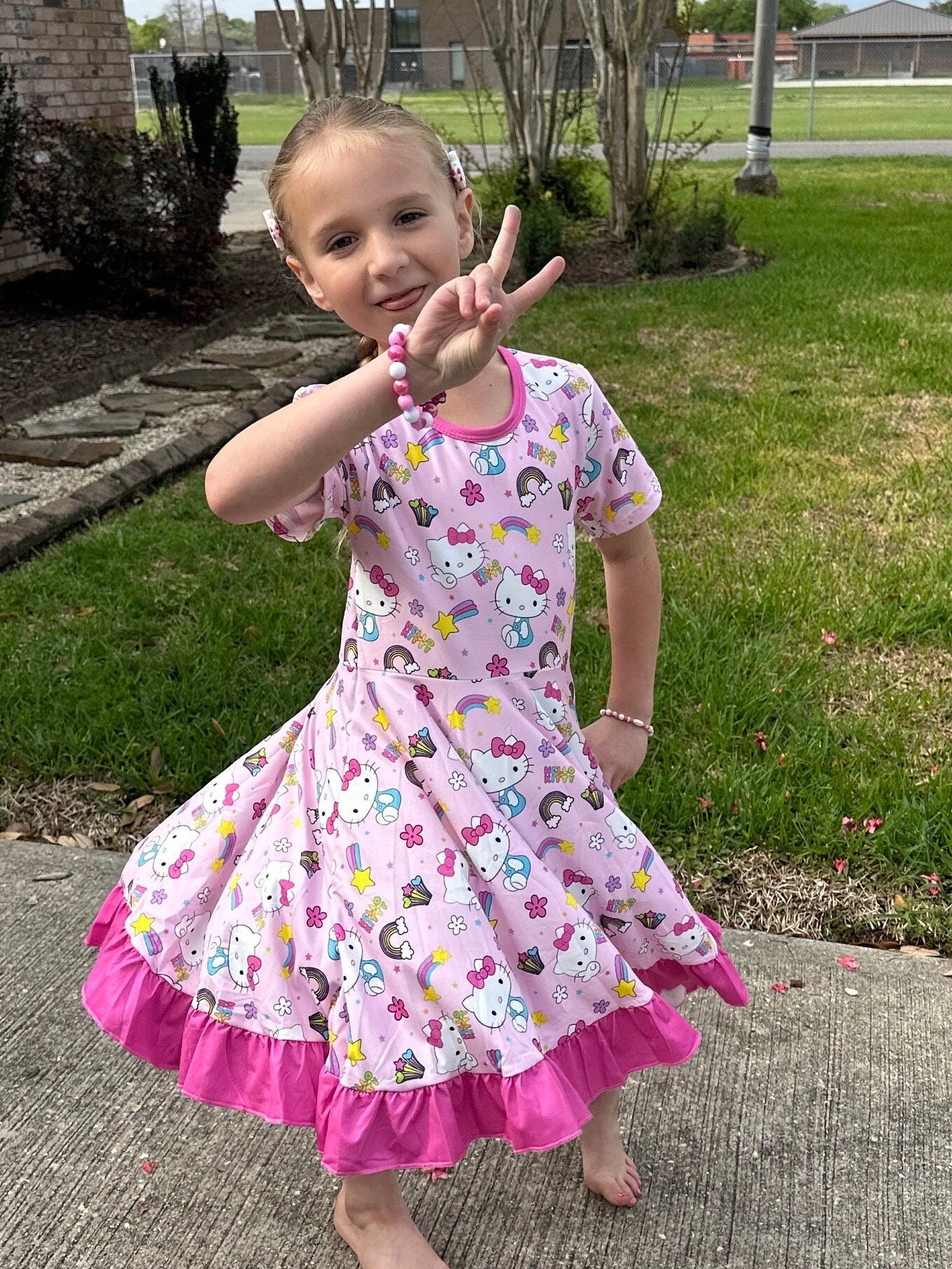 Kawaii Kitty and rainbows twirl dress