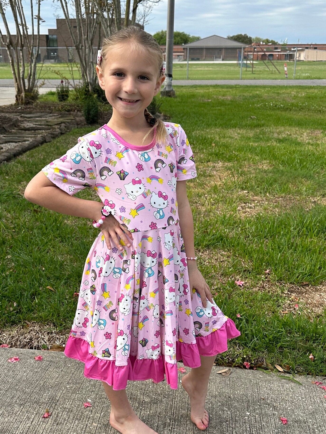 Kawaii Kitty and rainbows twirl dress