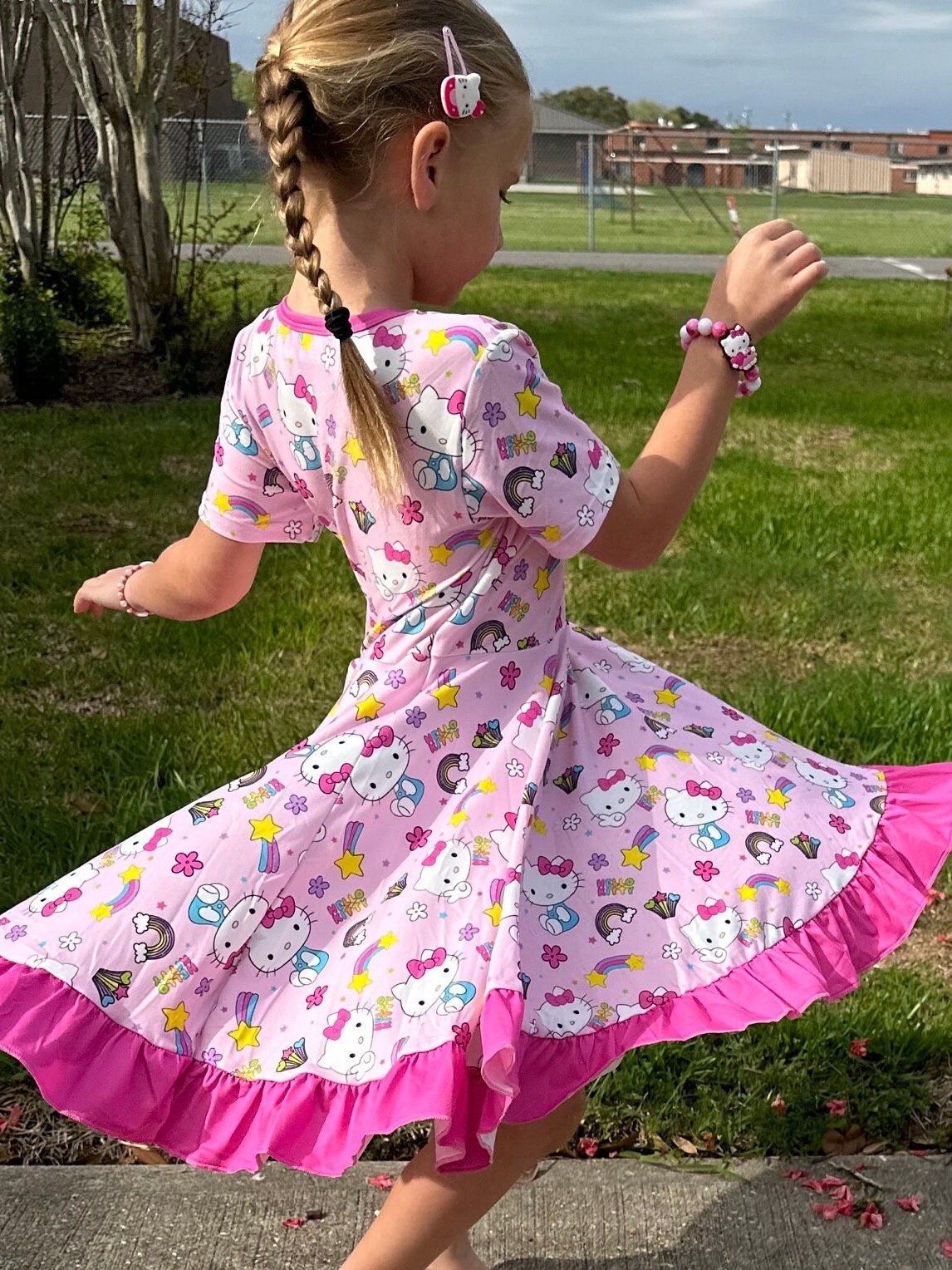 Kawaii Kitty and rainbows twirl dress