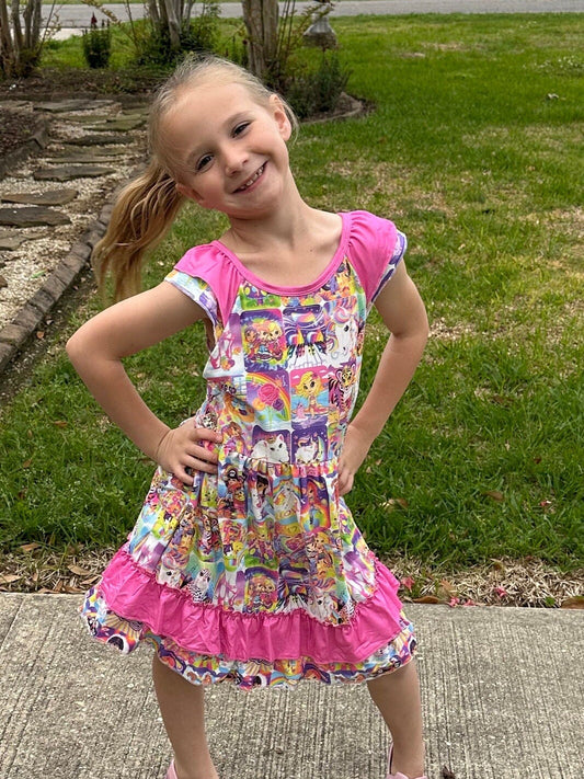 Tie Back Rainbow Animals Flutter dress
