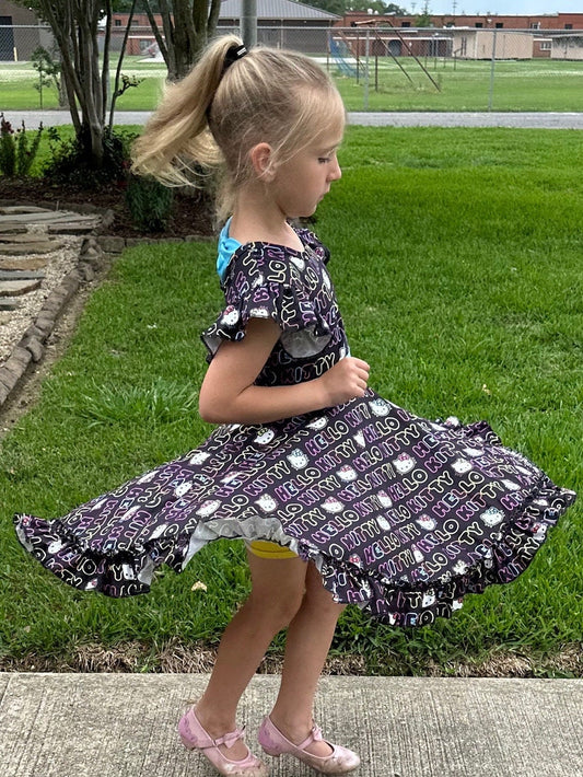 Colorful Kawaii Kitty Twirl Dress