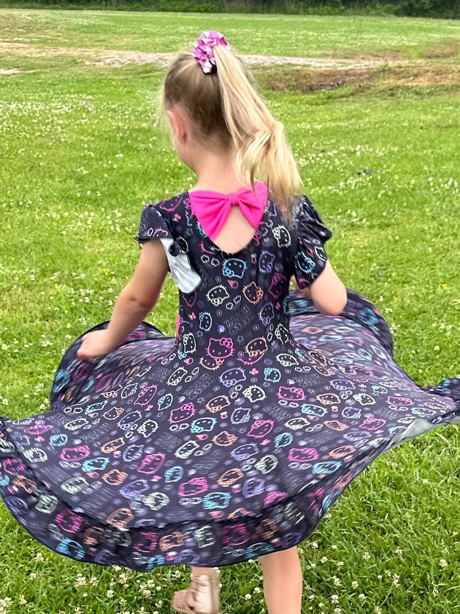 Kawaii Kitty Bow Back Twirl Dress