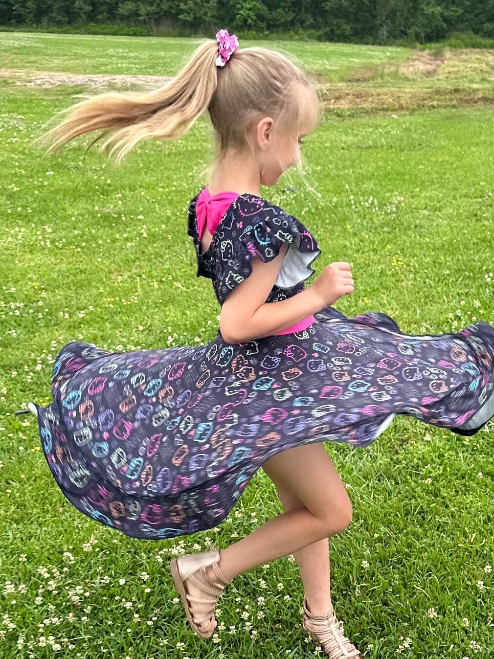 Kawaii Kitty Bow Back Twirl Dress